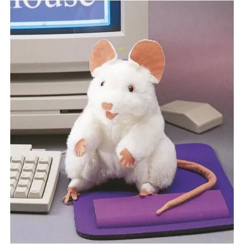 Folkmanis White Mouse Hand Puppet in a Mouse Suitcase (Pre - Order, in approx mid August) - Little Whispers