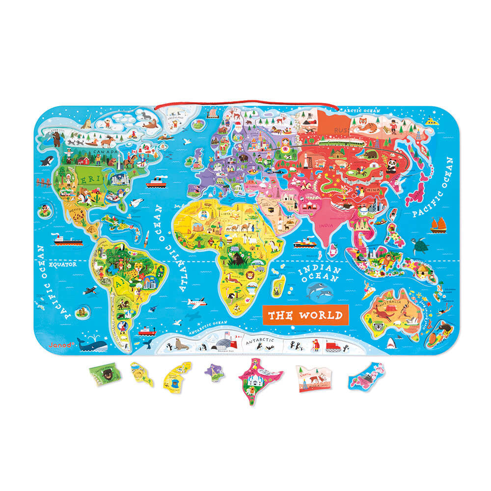 Colorful world map puzzle on a white background