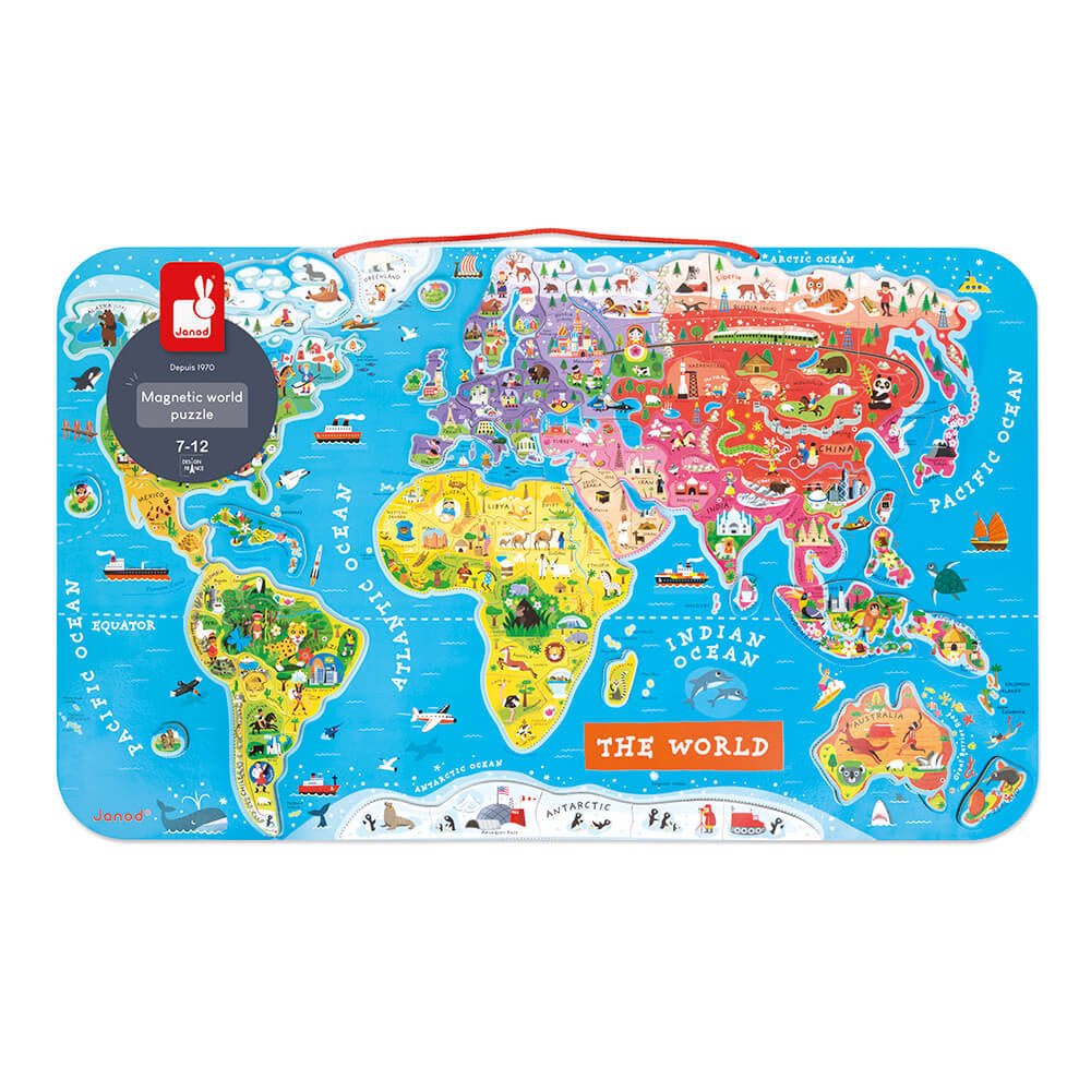 Janod Magnetic World Map Puzzle English Version 92 pieces (wood) - Little Whispers