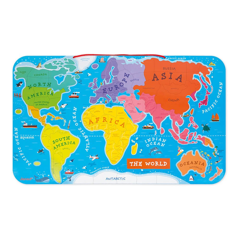 Janod Magnetic World Map Puzzle English Version 92 pieces (wood) - Little Whispers