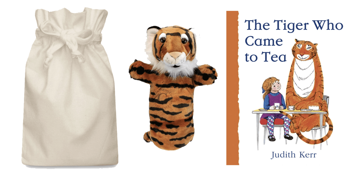 The Tiger Who Came to Tea Story Sack with Tiger Hand Puppet - Little Whispers