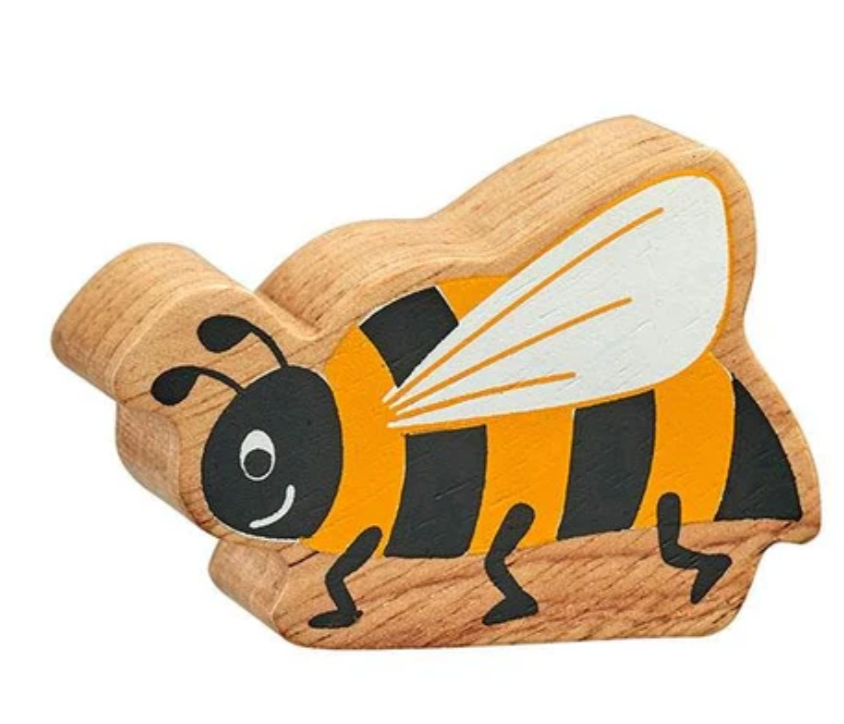 Wooden bee toy on a white background