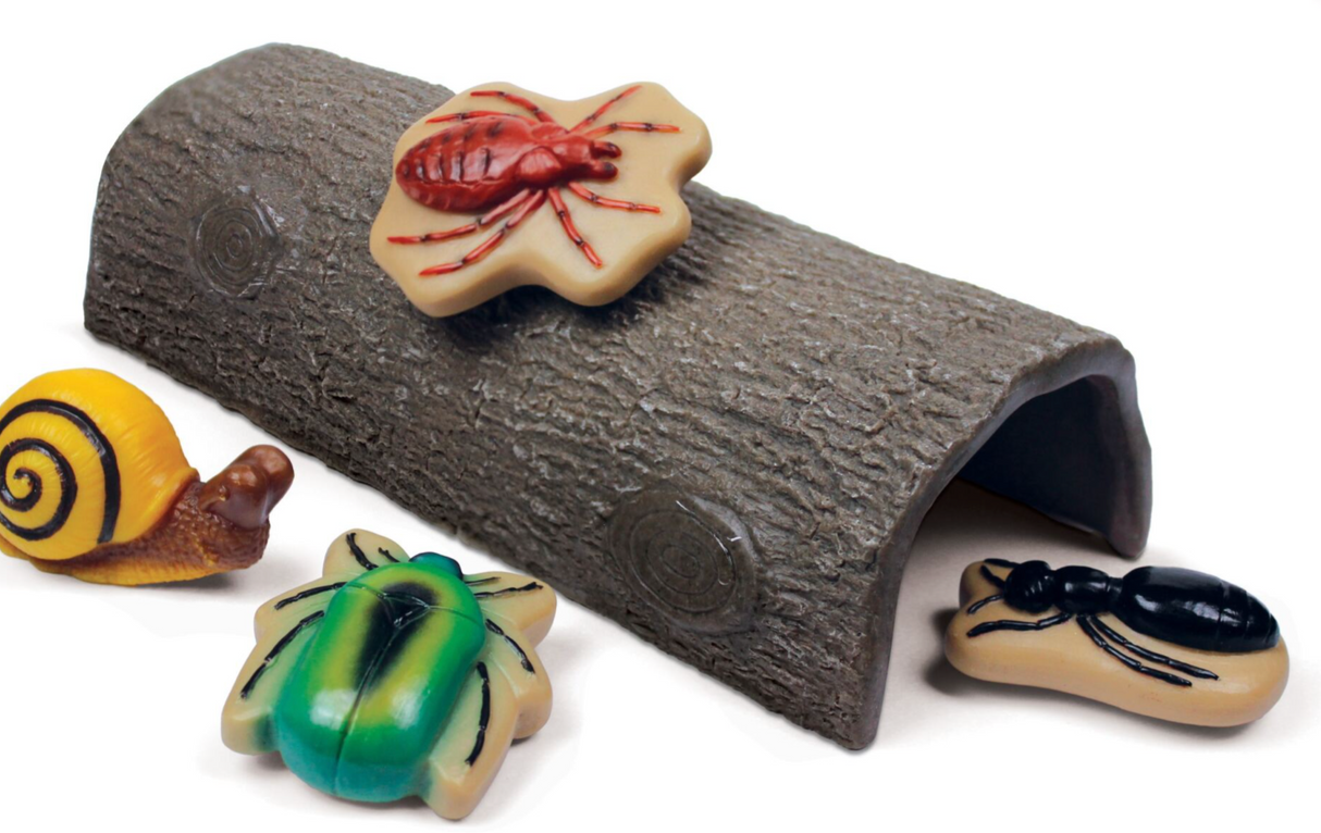 Yellow Door Bugs Sensory Play Stones on hollow log