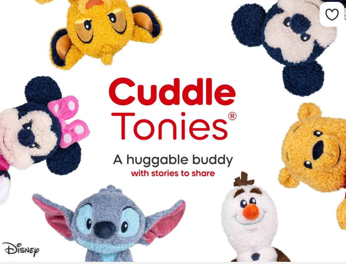 Collection of Disney Cuddle Tonies plush toys on a white background
