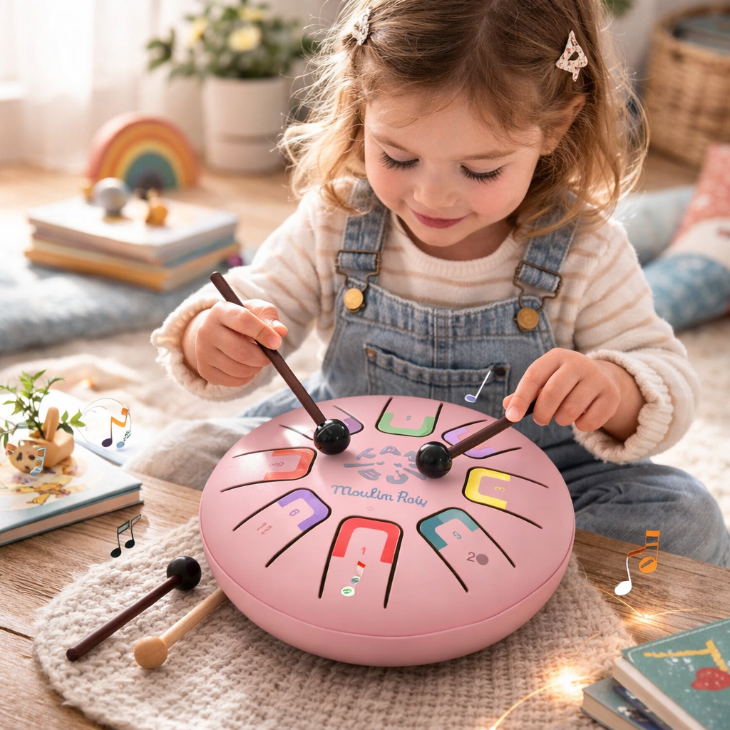 child playing the moulin tongue drum