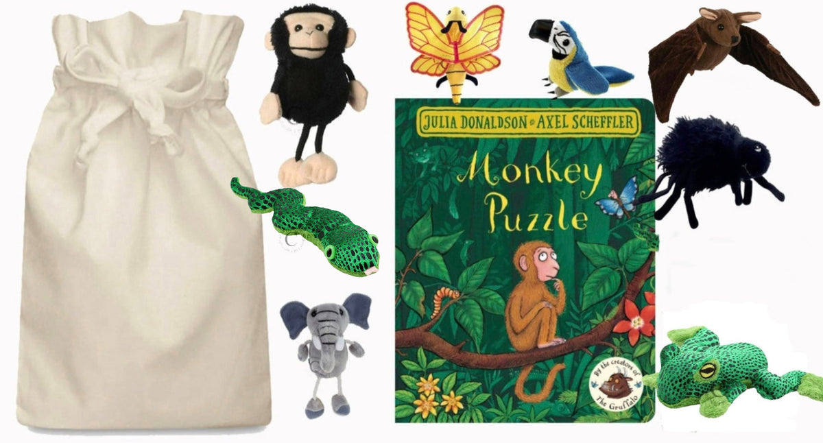 Monkey Puzzle Story Sack with Finger Puppets