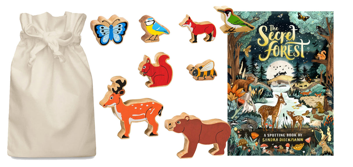 The Secret Forest Story Sack – Nature Book with Wooden Animals