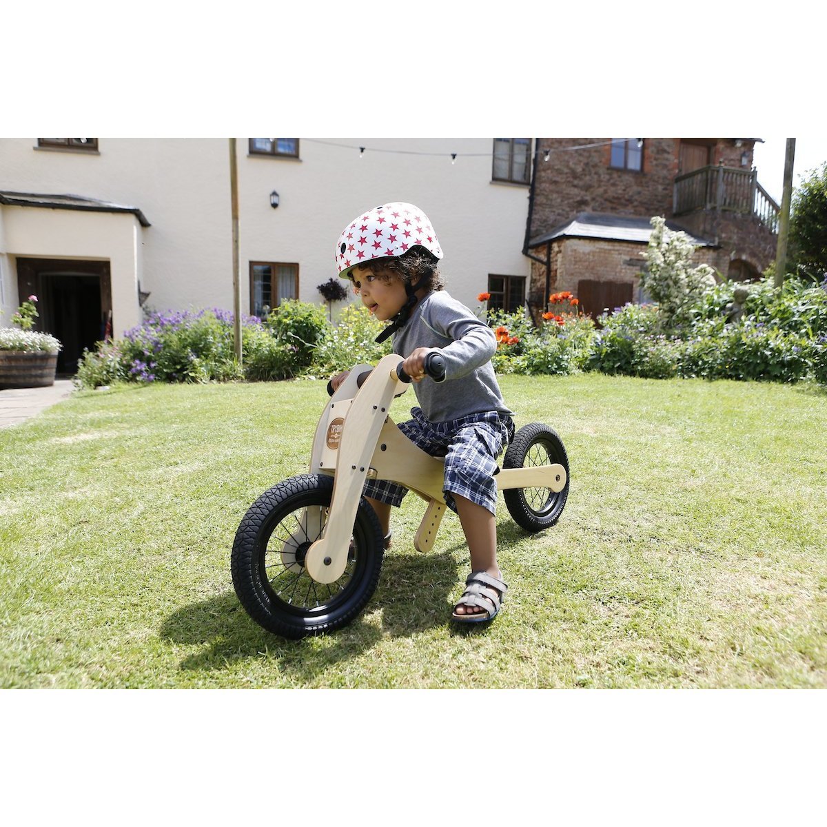 Trybike Natural Wood 4-in-1 Balance Bike + Seat Cover & Safety Pad - Little Whispers