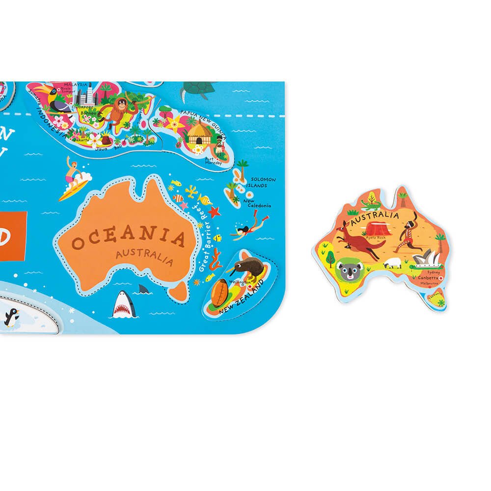 Janod Magnetic World Map Puzzle English Version 92 pieces (wood) - Little Whispers