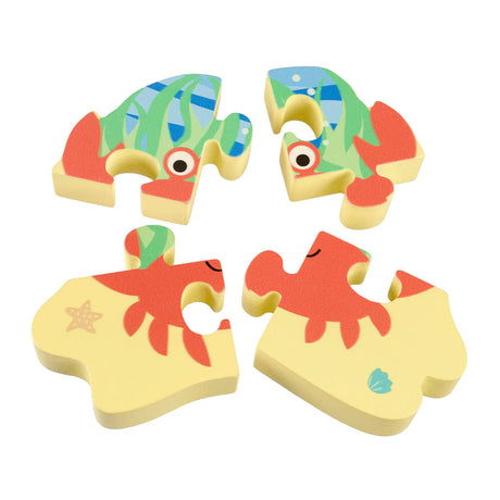 Set of colorful foam animal puzzles on a white background