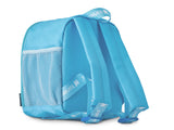 Blue backpack with a mesh pocket on a white background