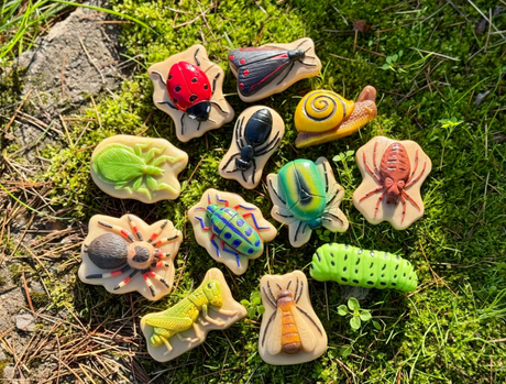 Yellow Door Bugs Sensory Play Stones on grass