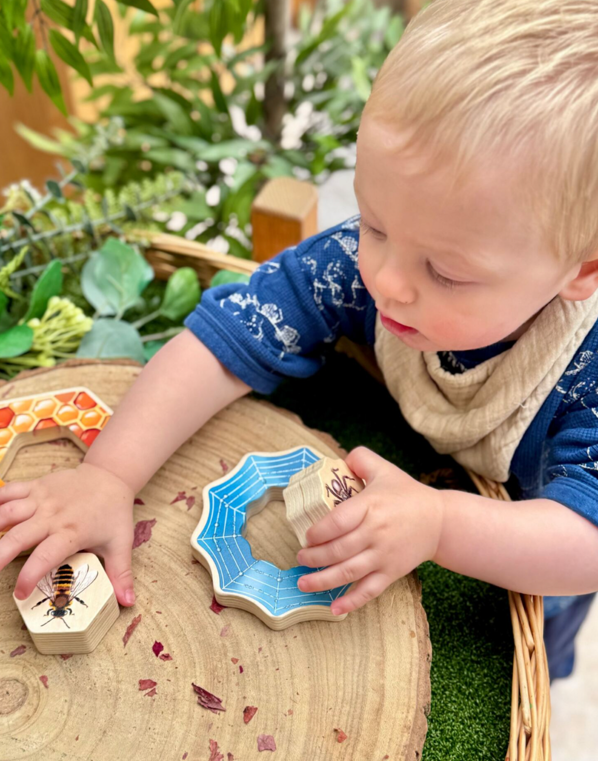 Yellow Door Who's Hiding? Garden Bugs little boy playing with the shapes