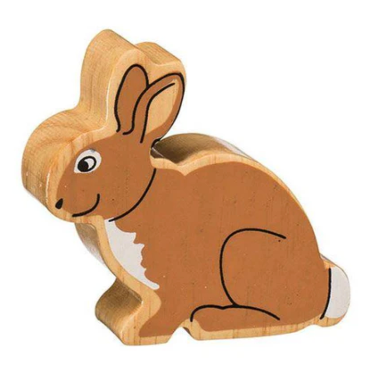 Wooden rabbit toy on a white background