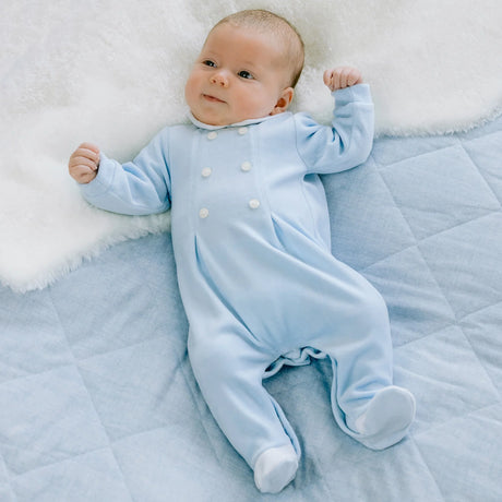 Emile et Rose Kasper Baby Boys Blue Velour Babygrow