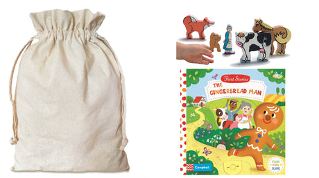 Gingerbread Man Board Book Story Sack with Wooden Characters