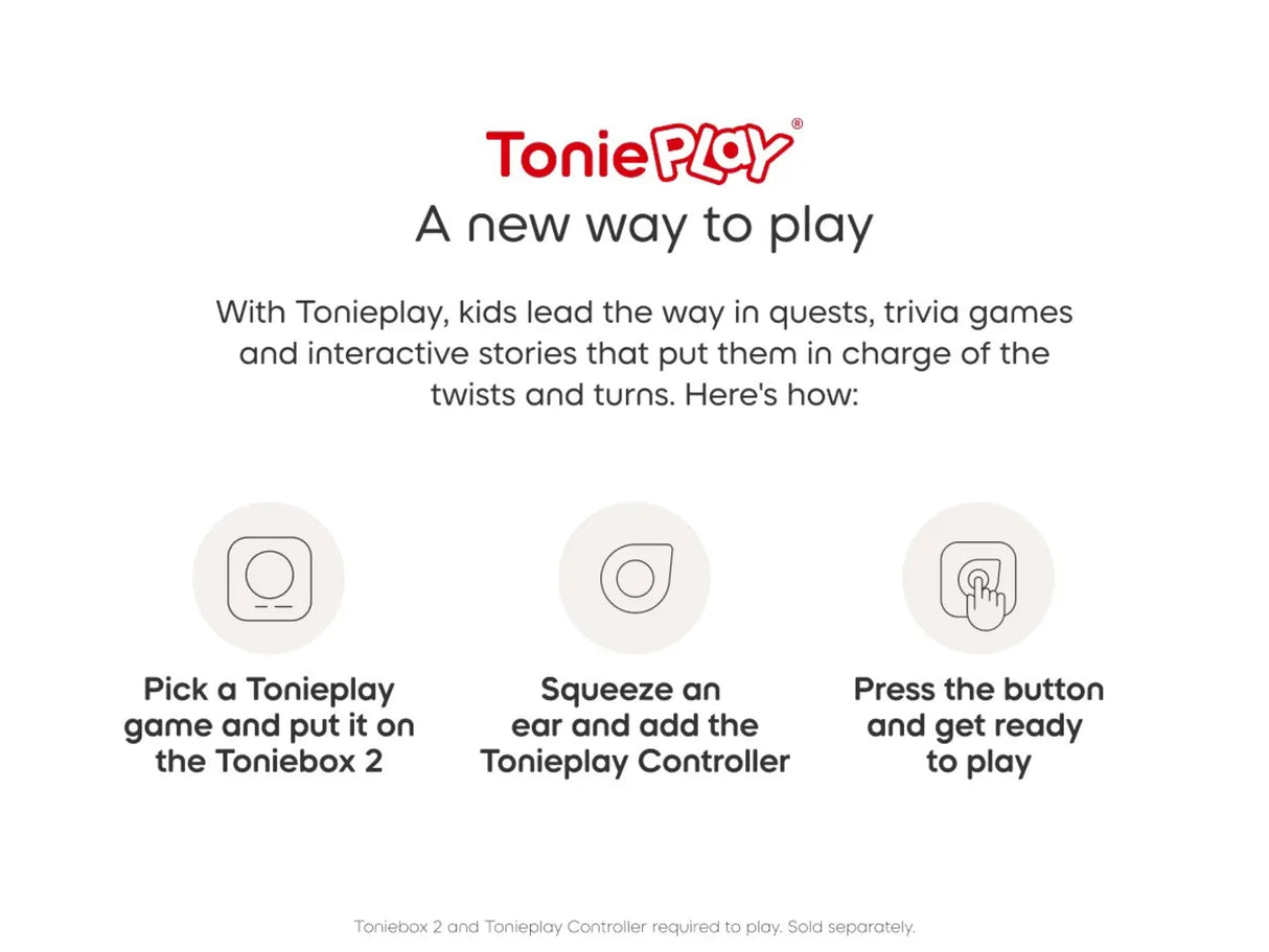 ToniePlay promotional graphic with instructions on how to use the product.