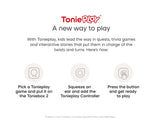 ToniePlay promotional graphic with instructions on how to use the product.